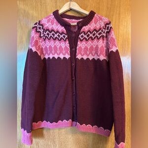 Fair isle cardigan, hand knit, size L